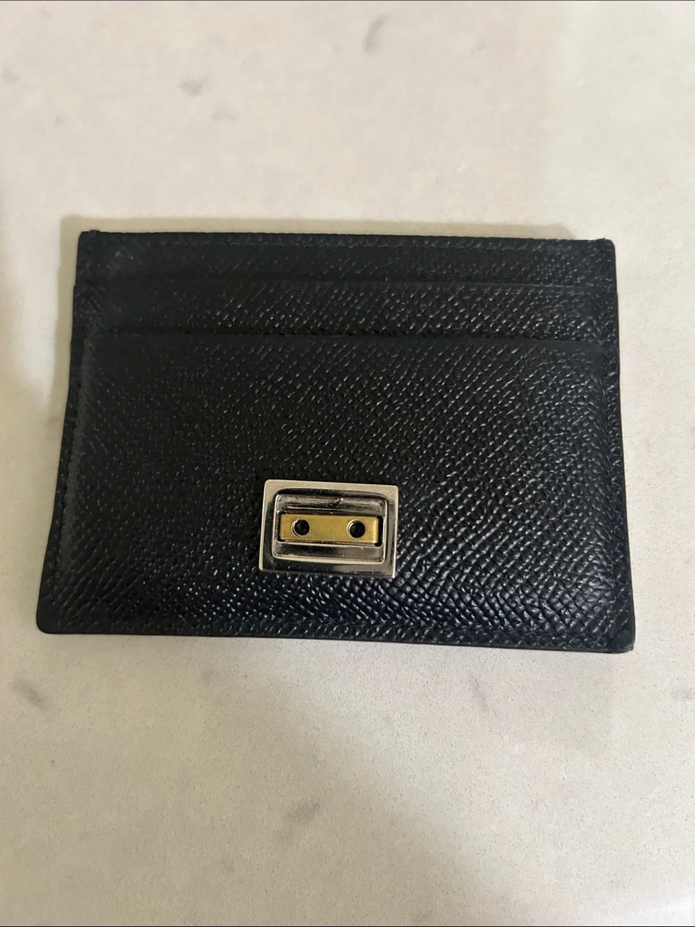 Dolce & Gabbana Black Leather Card Case with Silver-Gold Hardware